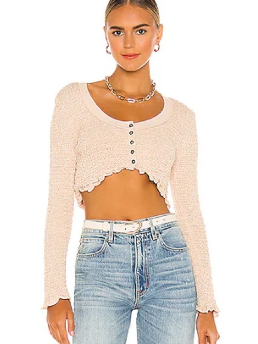 Free People Beige Crochet Knit Cardigan